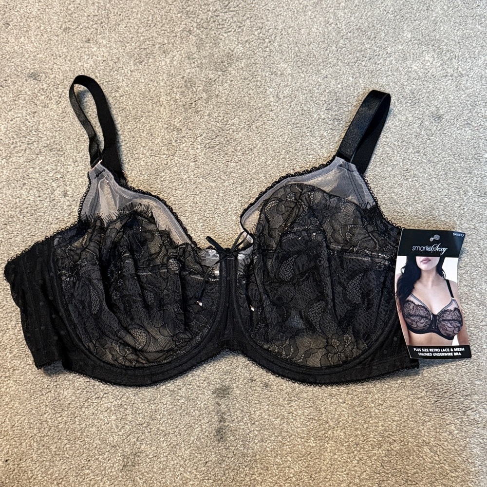 Smart & Sexy Black Lace Unlined Bra Size 42 D